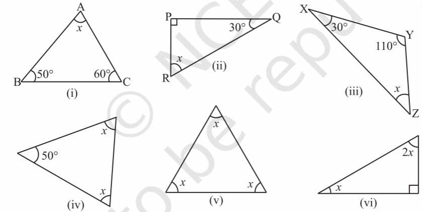 find the value of x in the given figure triangle class 7