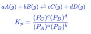 Equilibrium constant in terms of partial pressure