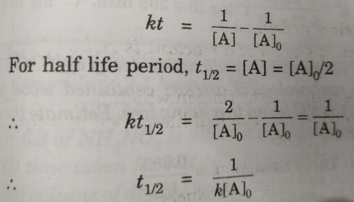 half life of second order reaction