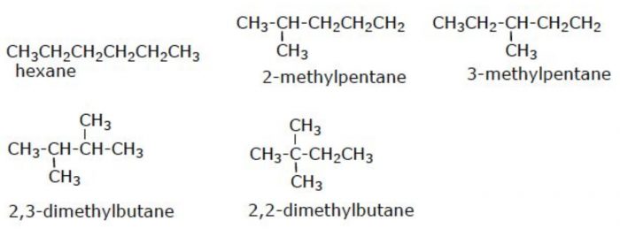 Isomers of hexane